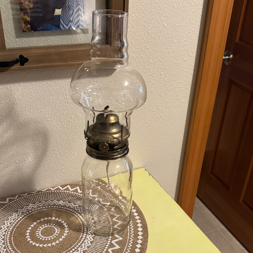Vintage Style Jar Glass Oil Lantern Complete